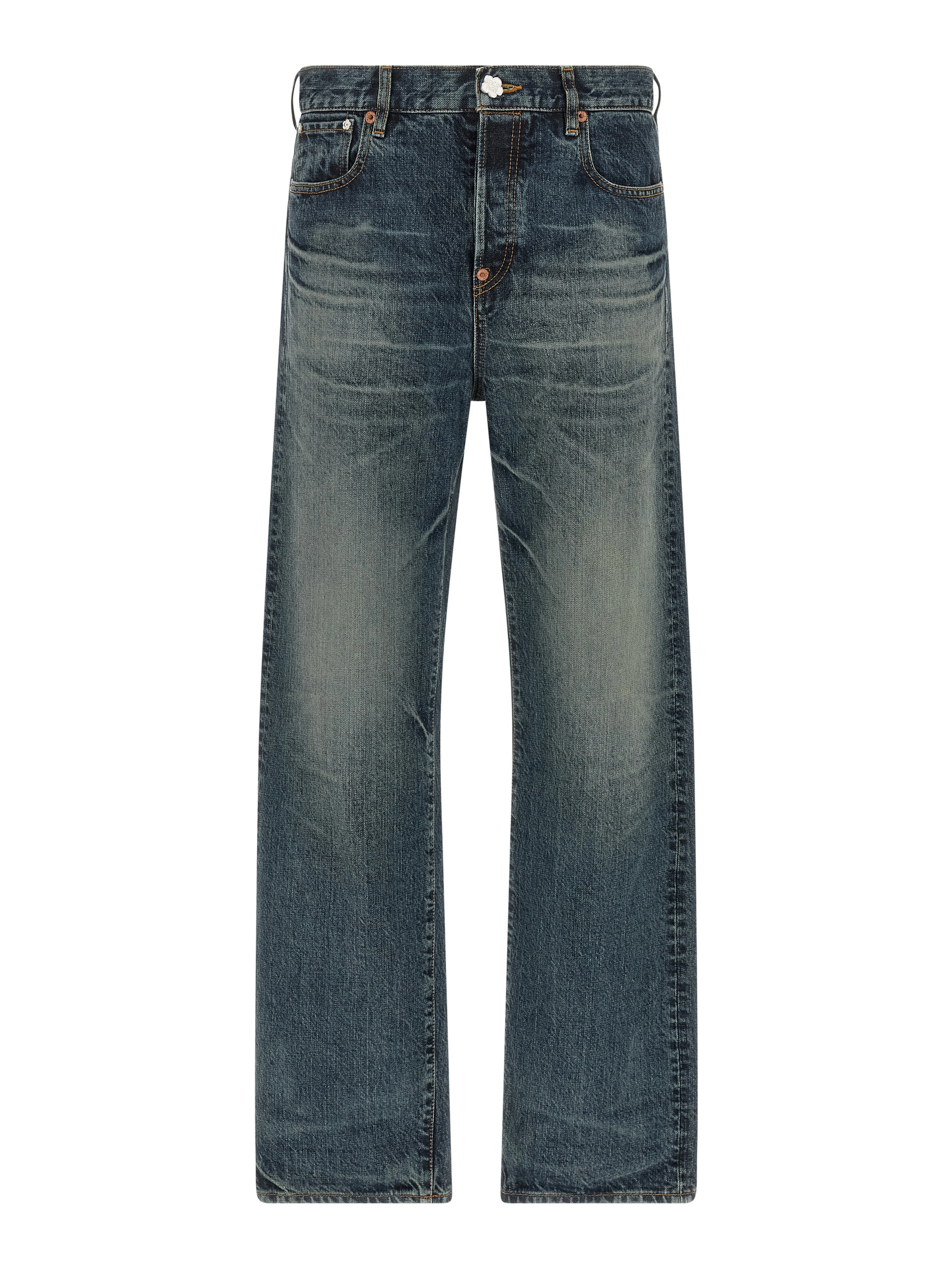 Blue Cotton Straight-Leg Jeans