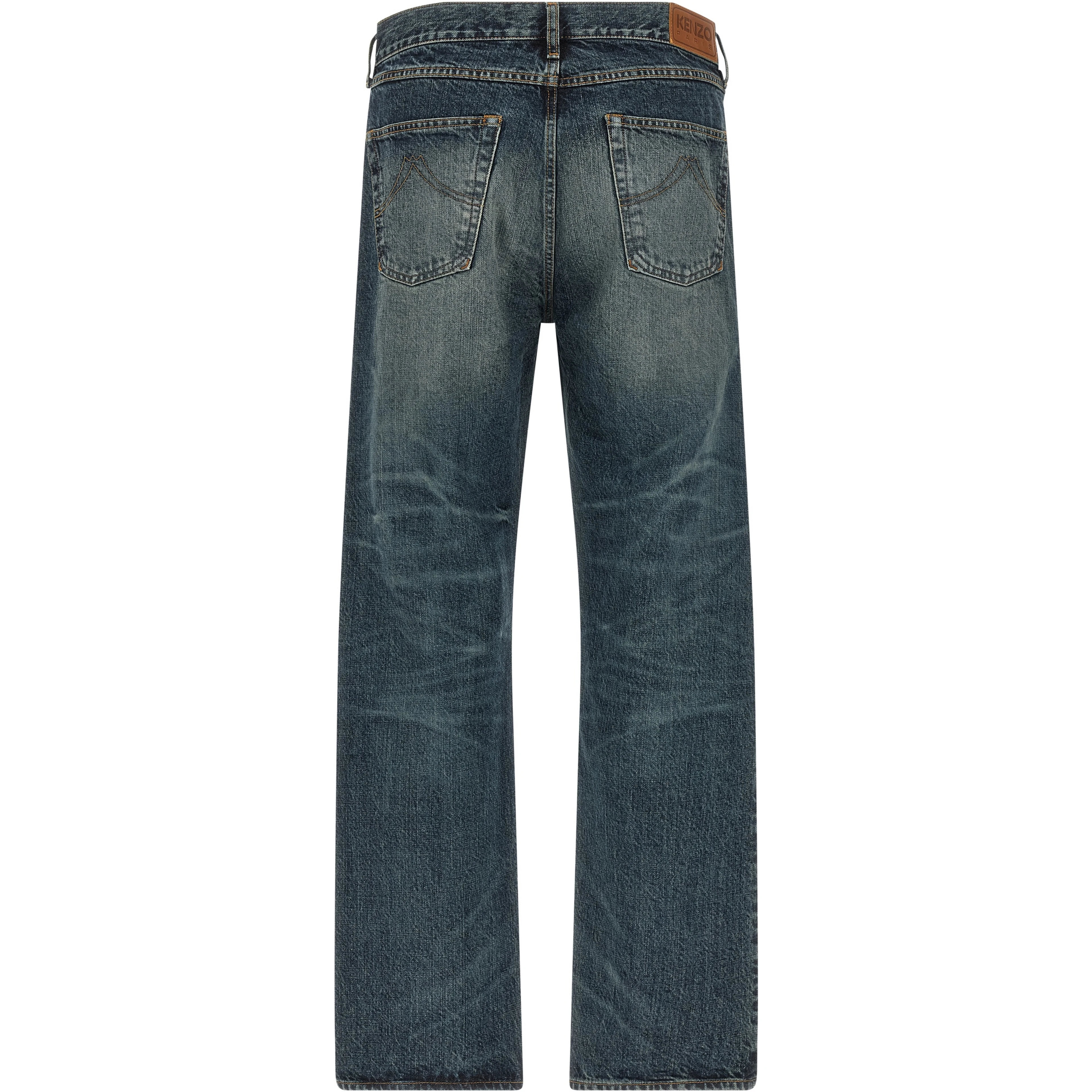 Blue Cotton Straight-Leg Jeans