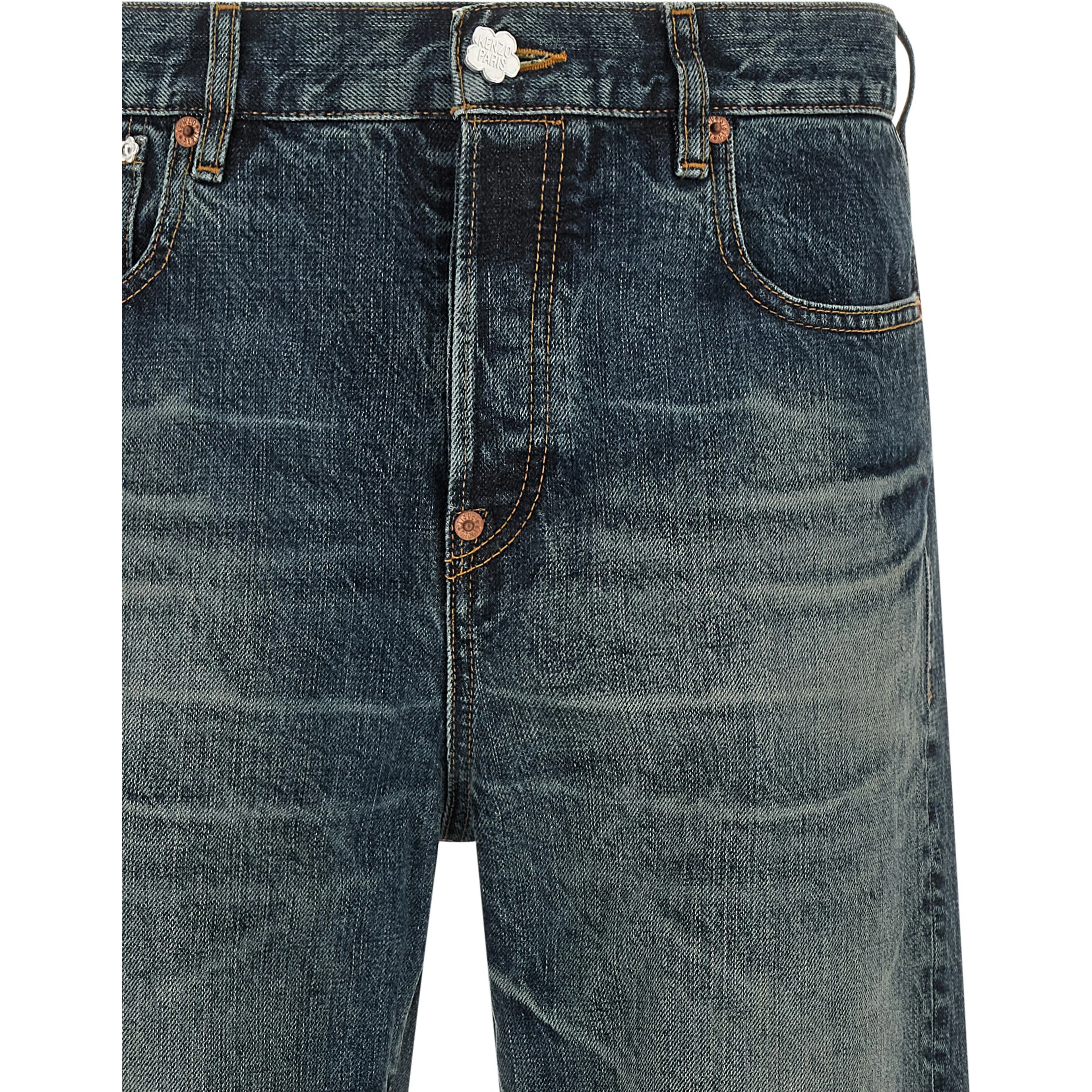 Blue Cotton Straight-Leg Jeans