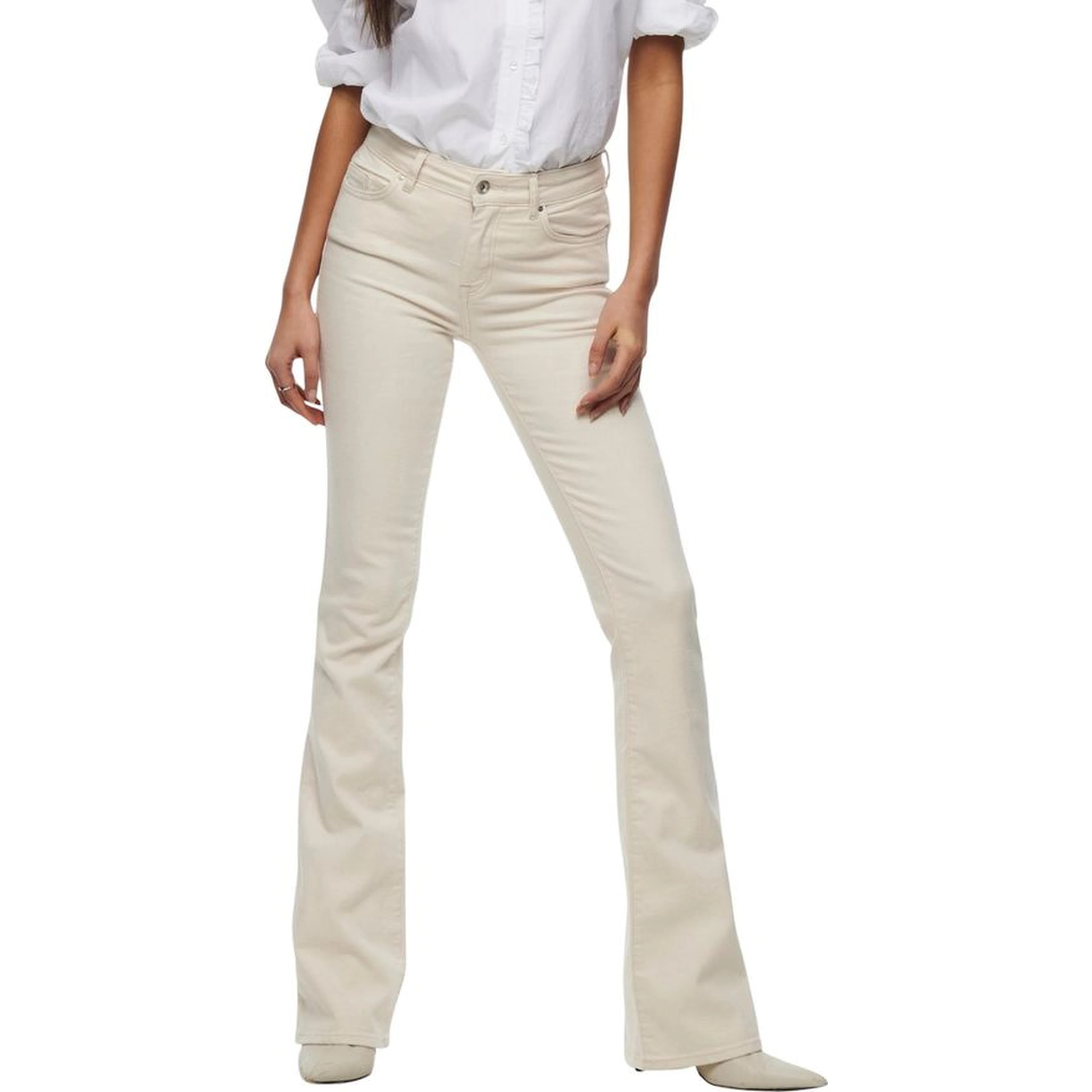 Cream Cotton Bootcut Jeans