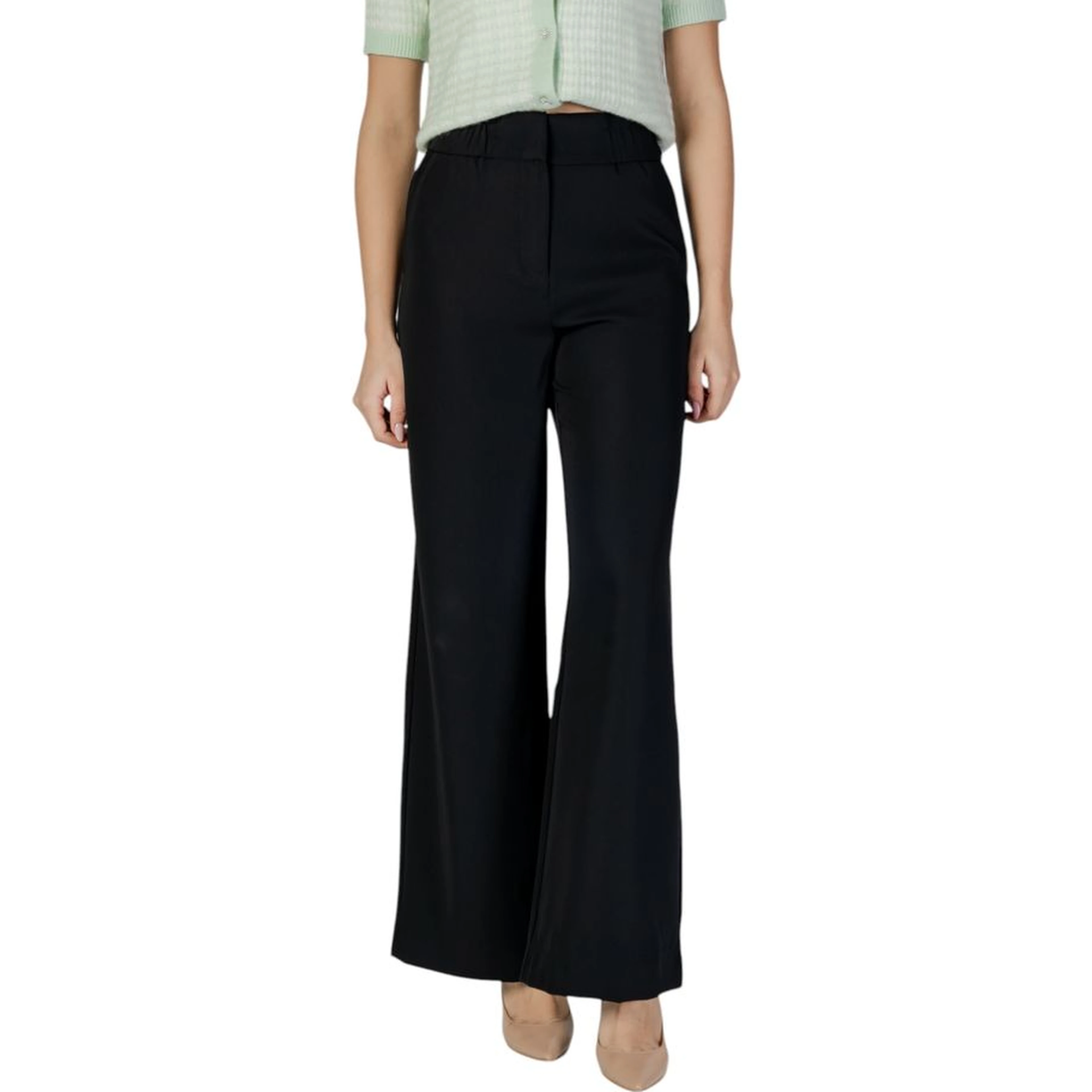 Black Polyester Casual Pants