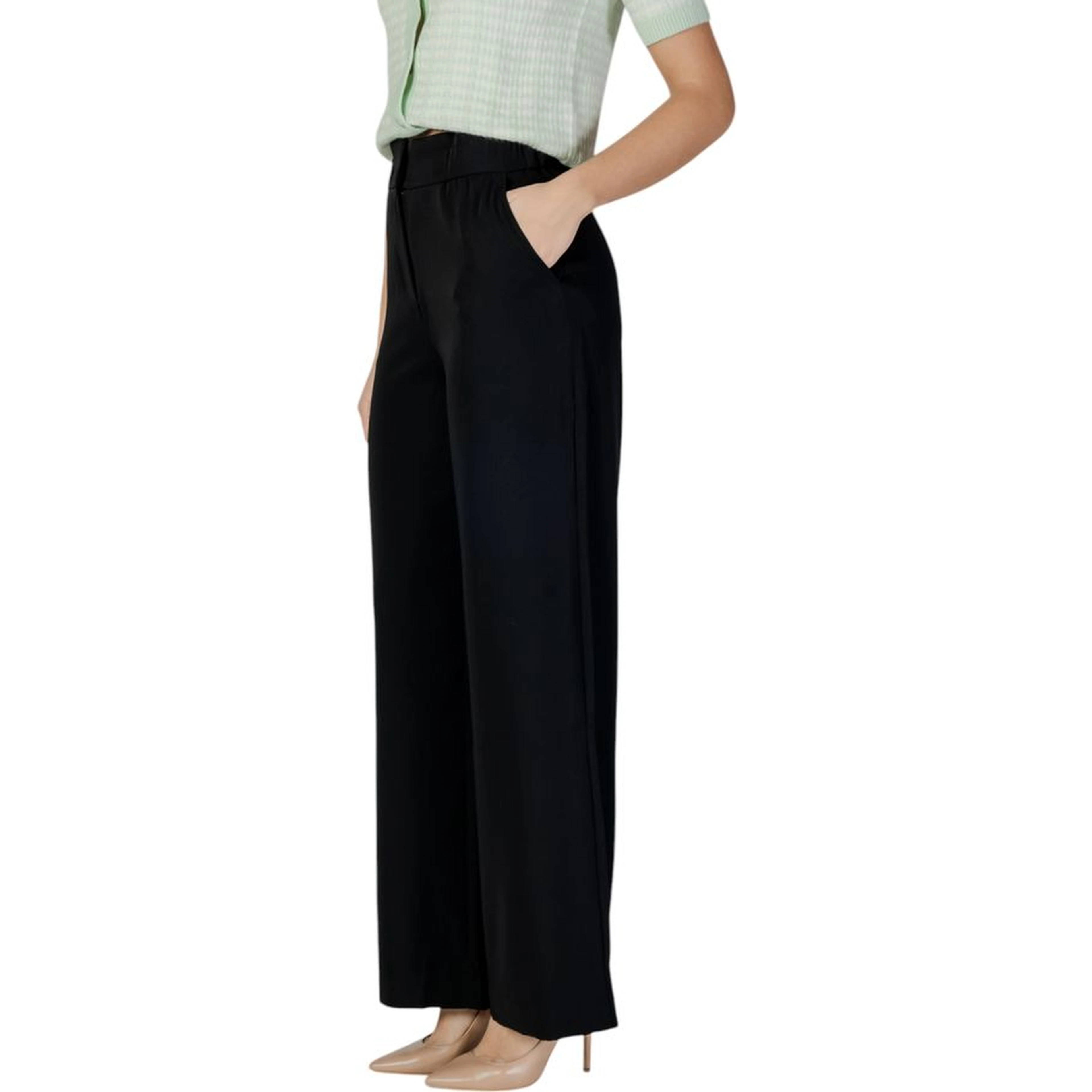Black Polyester Casual Pants