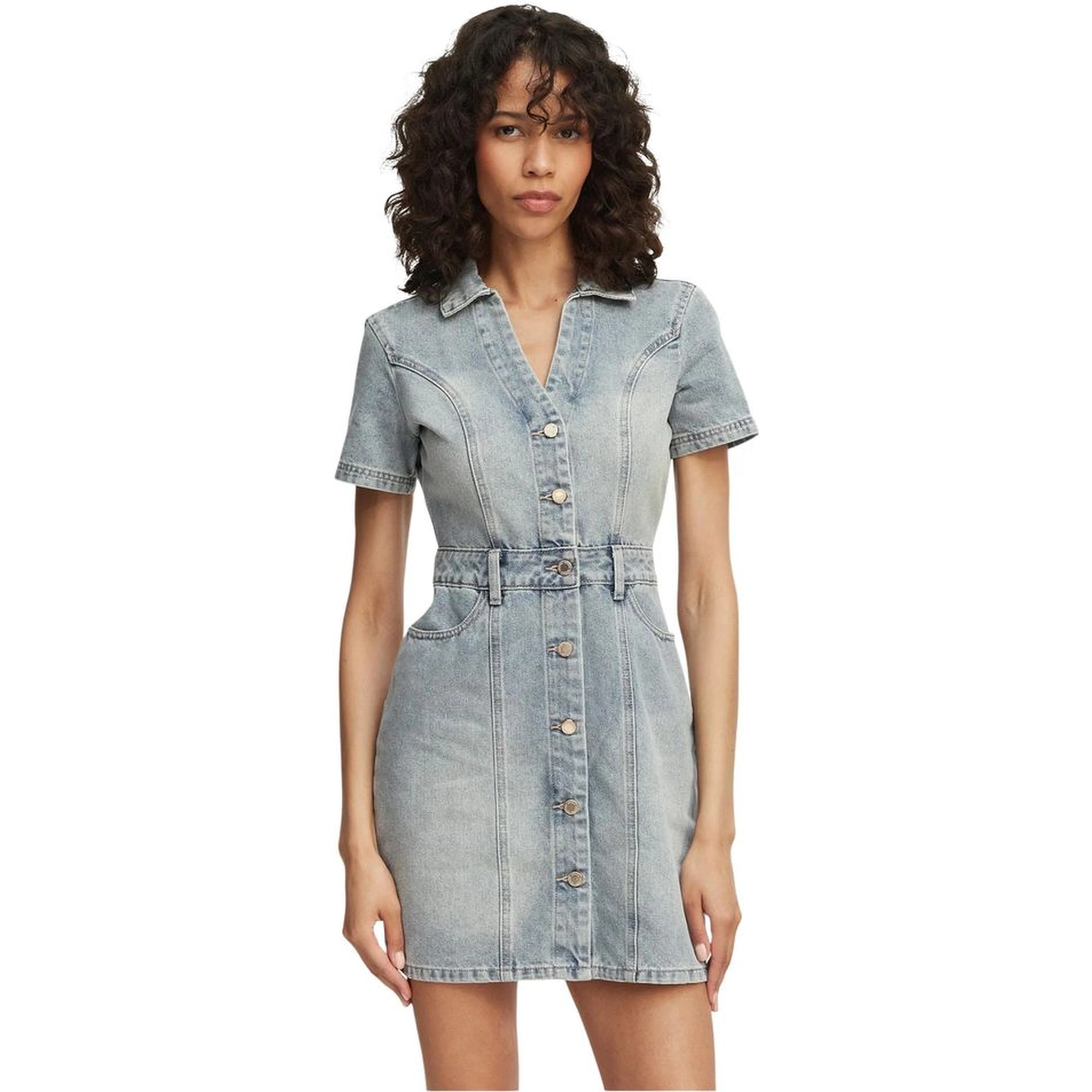 Blue Cotton Midi Dress