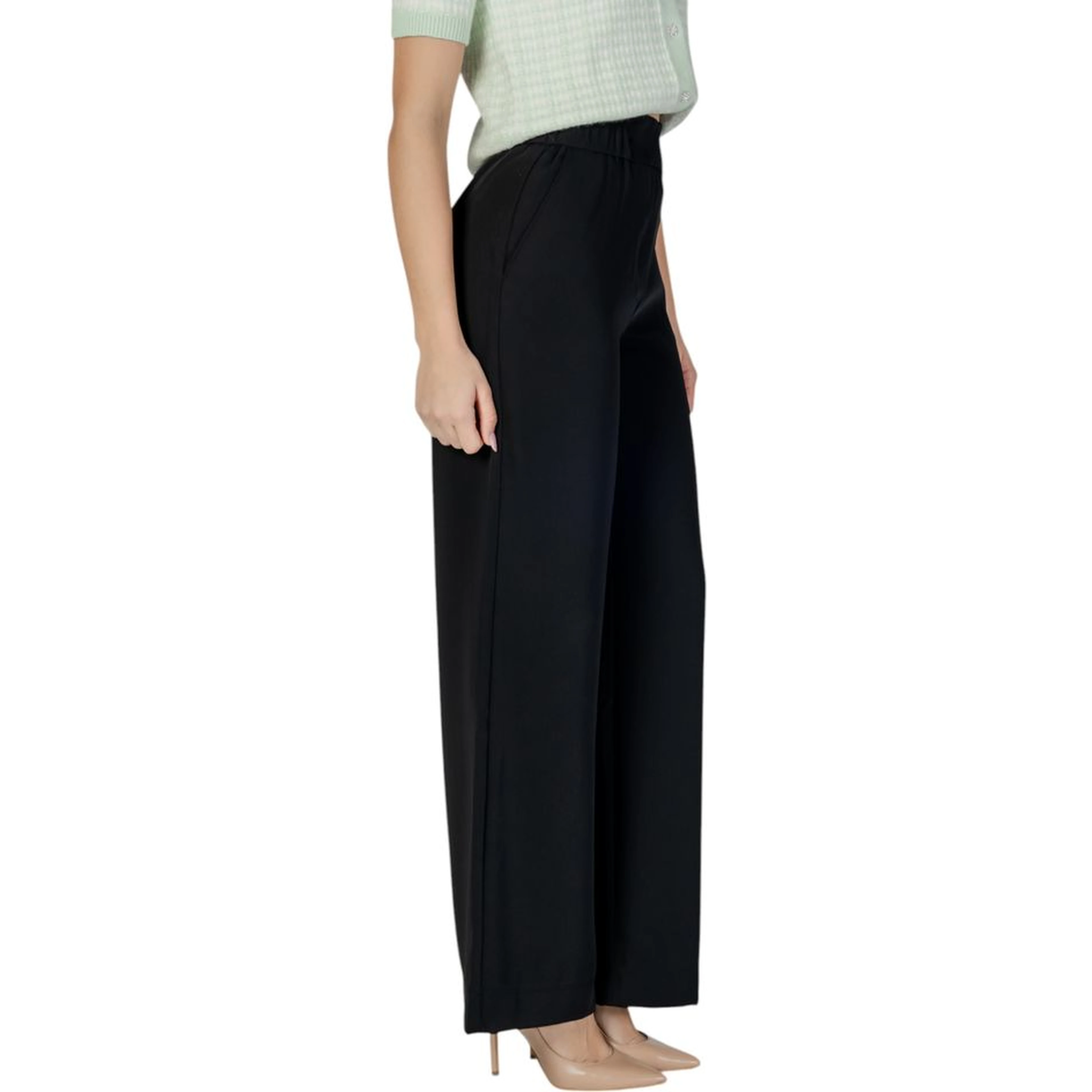 Black Polyester Casual Pants