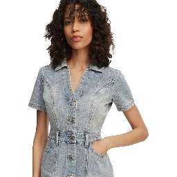 Blue Cotton Midi Dress