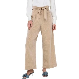 Beige Viscose Casual Pants