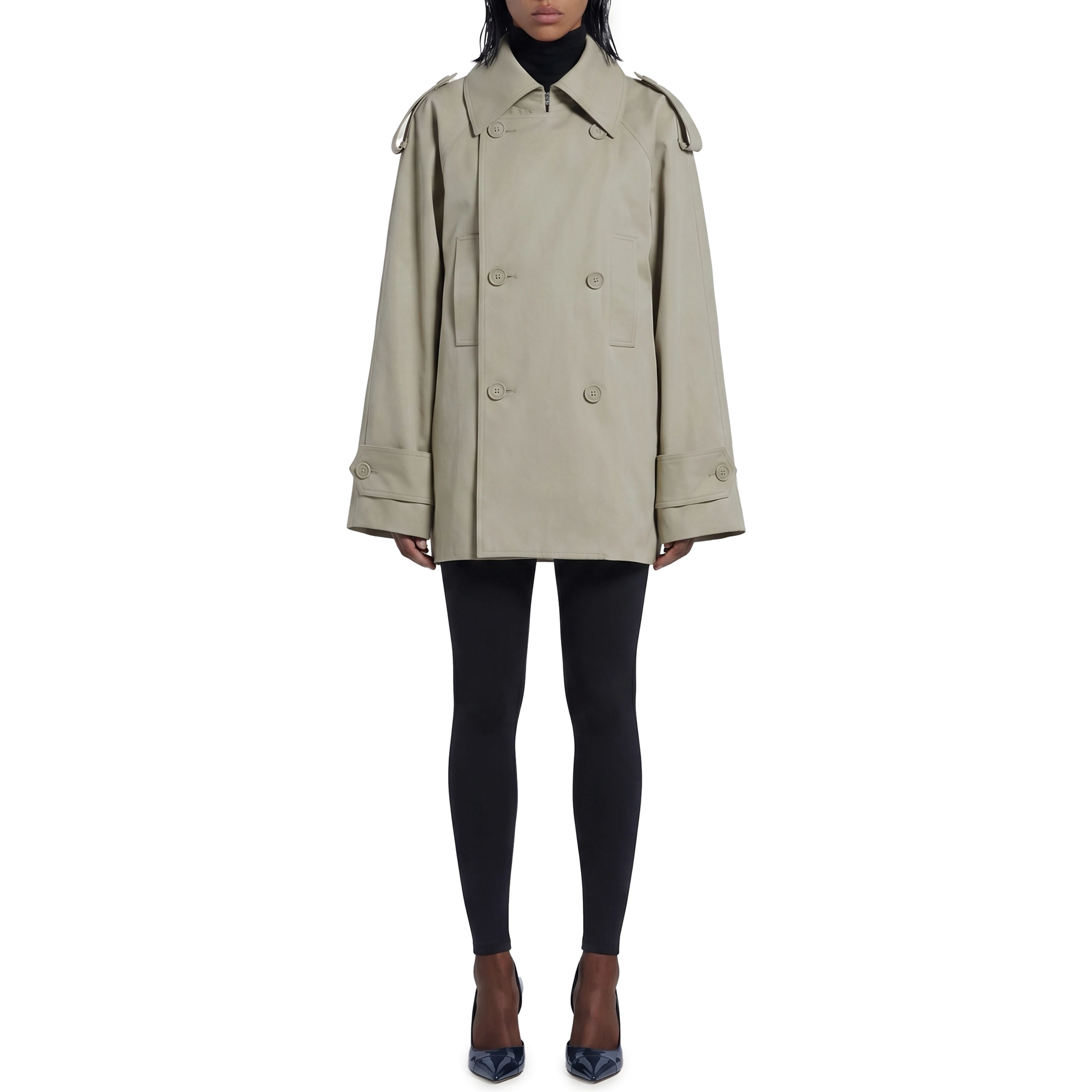 Light beige double-breasted trench coat
