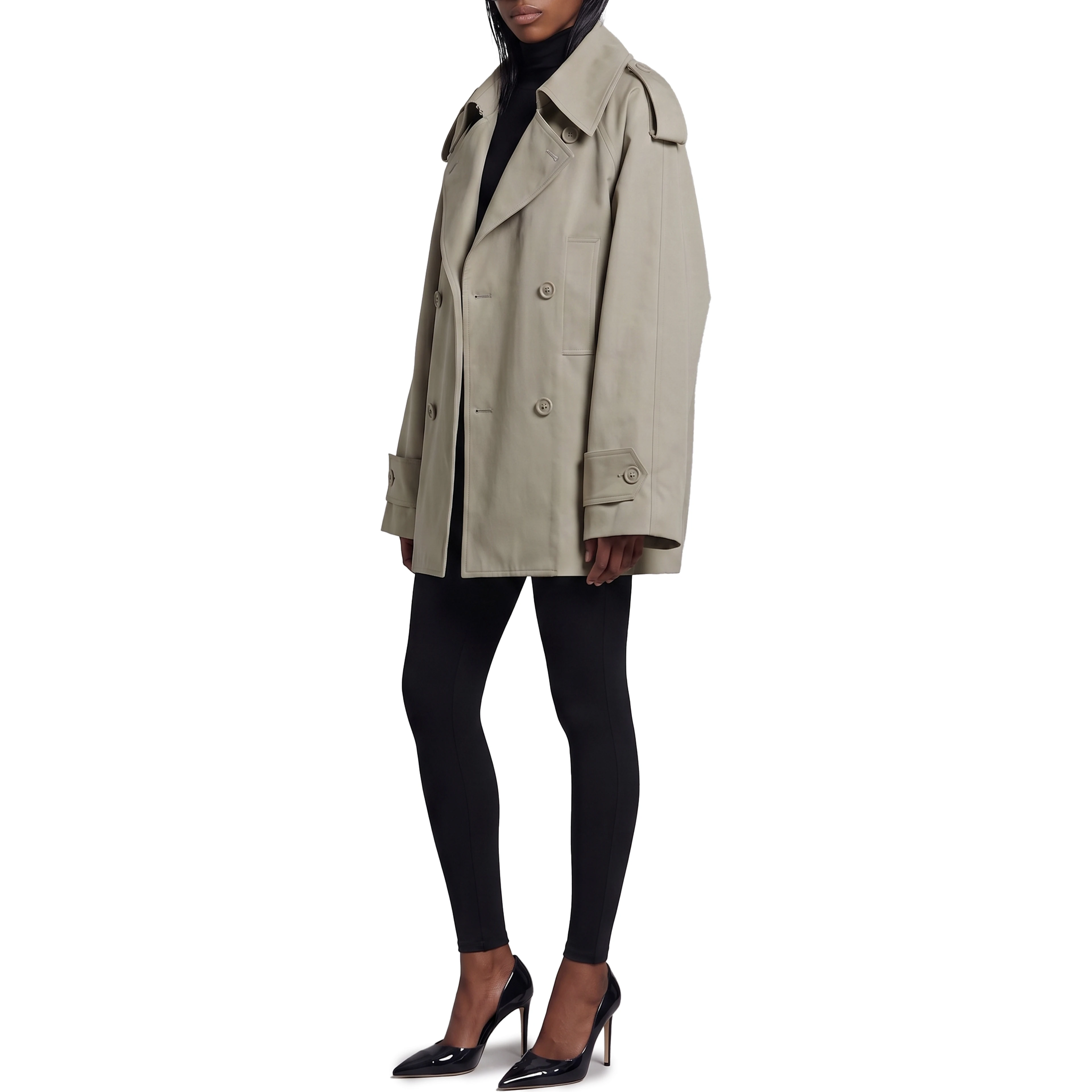 Light beige double-breasted trench coat