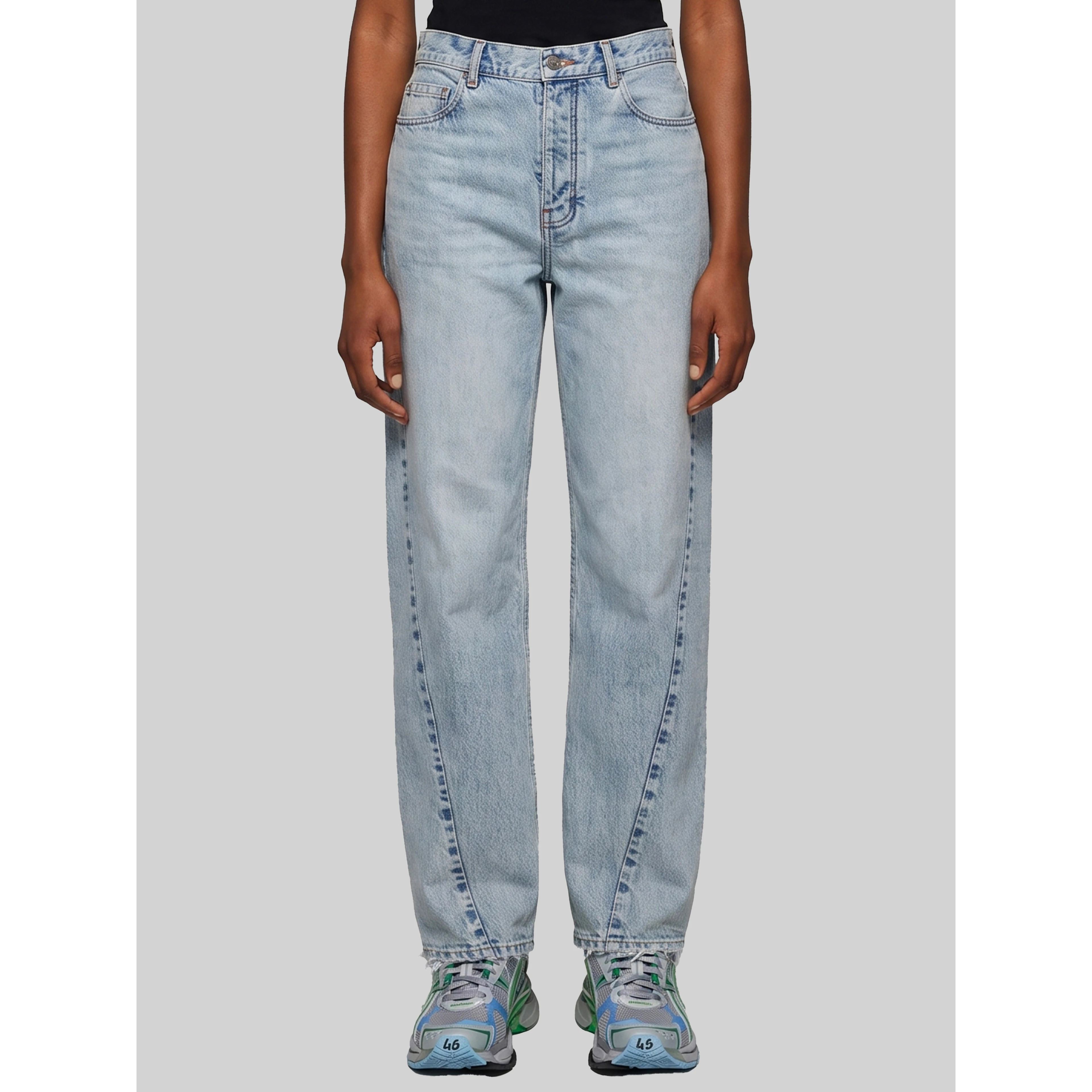 Light blue faded jeans with twisted seams