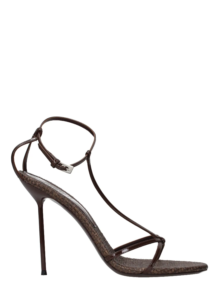 Brown Leather Stiletto Heel Sandals