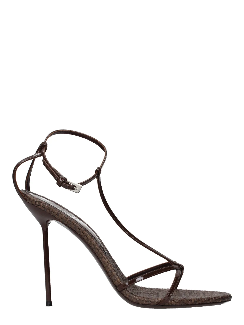 Brown Leather Stiletto Heel Sandals