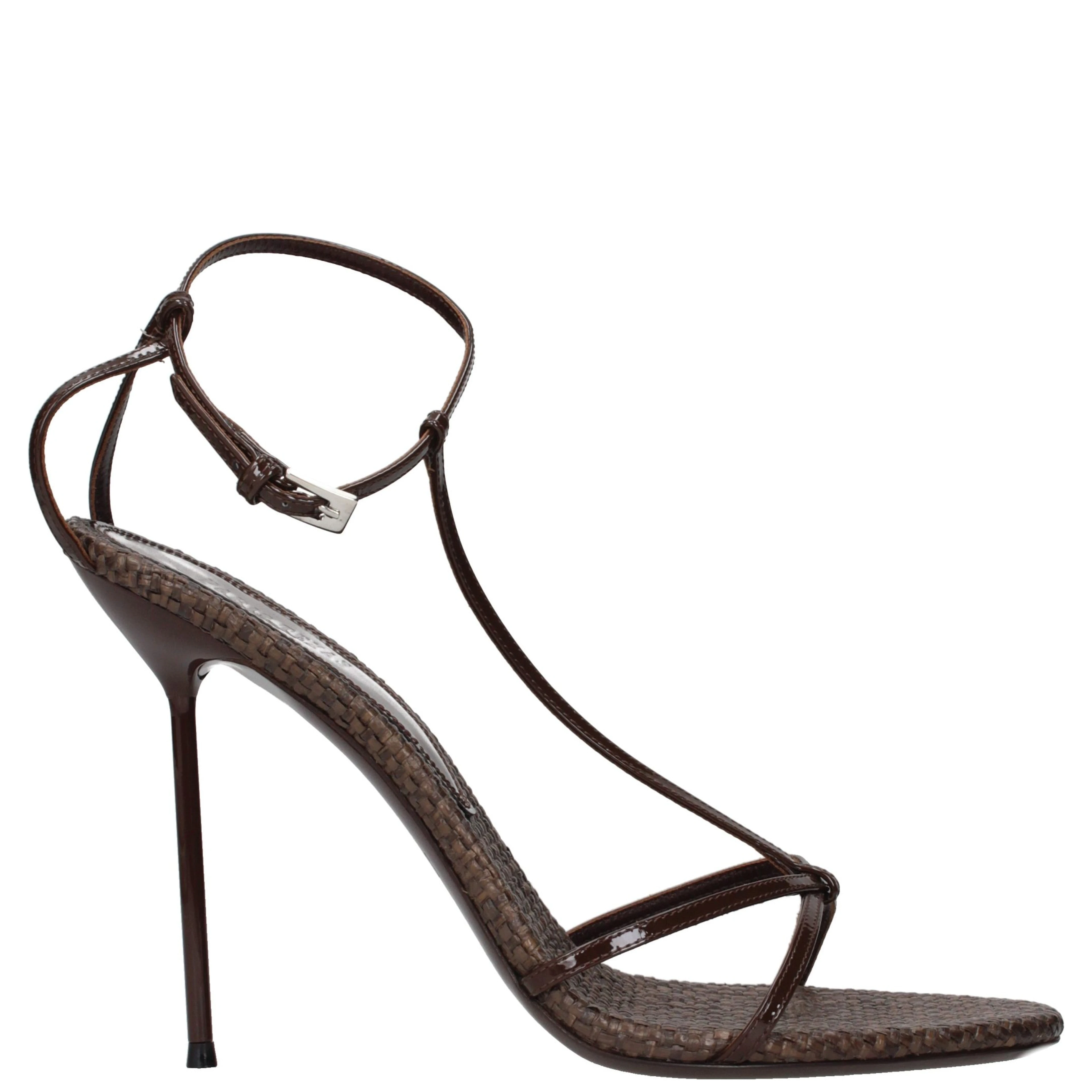Brown Leather Stiletto Heel Sandals