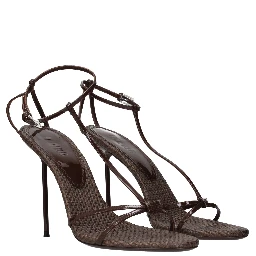 Brown Leather Stiletto Heel Sandals