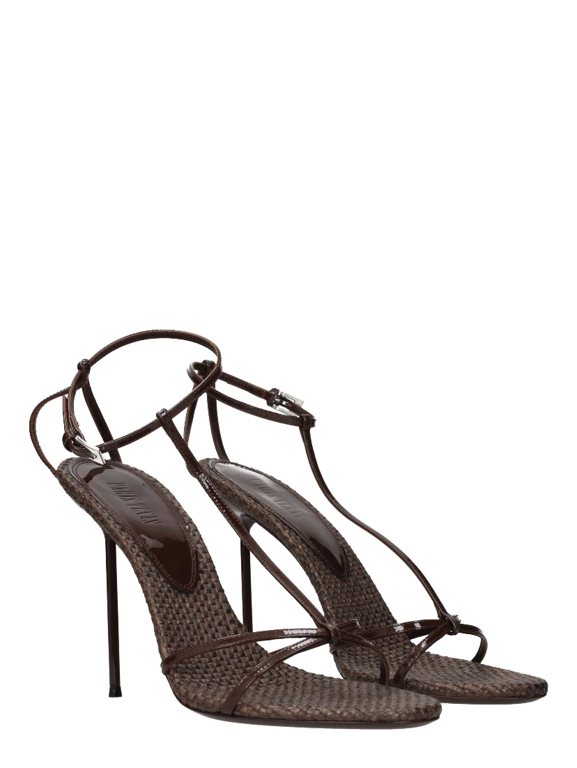 Brown Leather Stiletto Heel Sandals