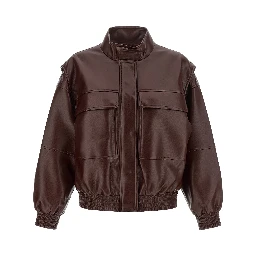 Brown Polyester Leather Jacket