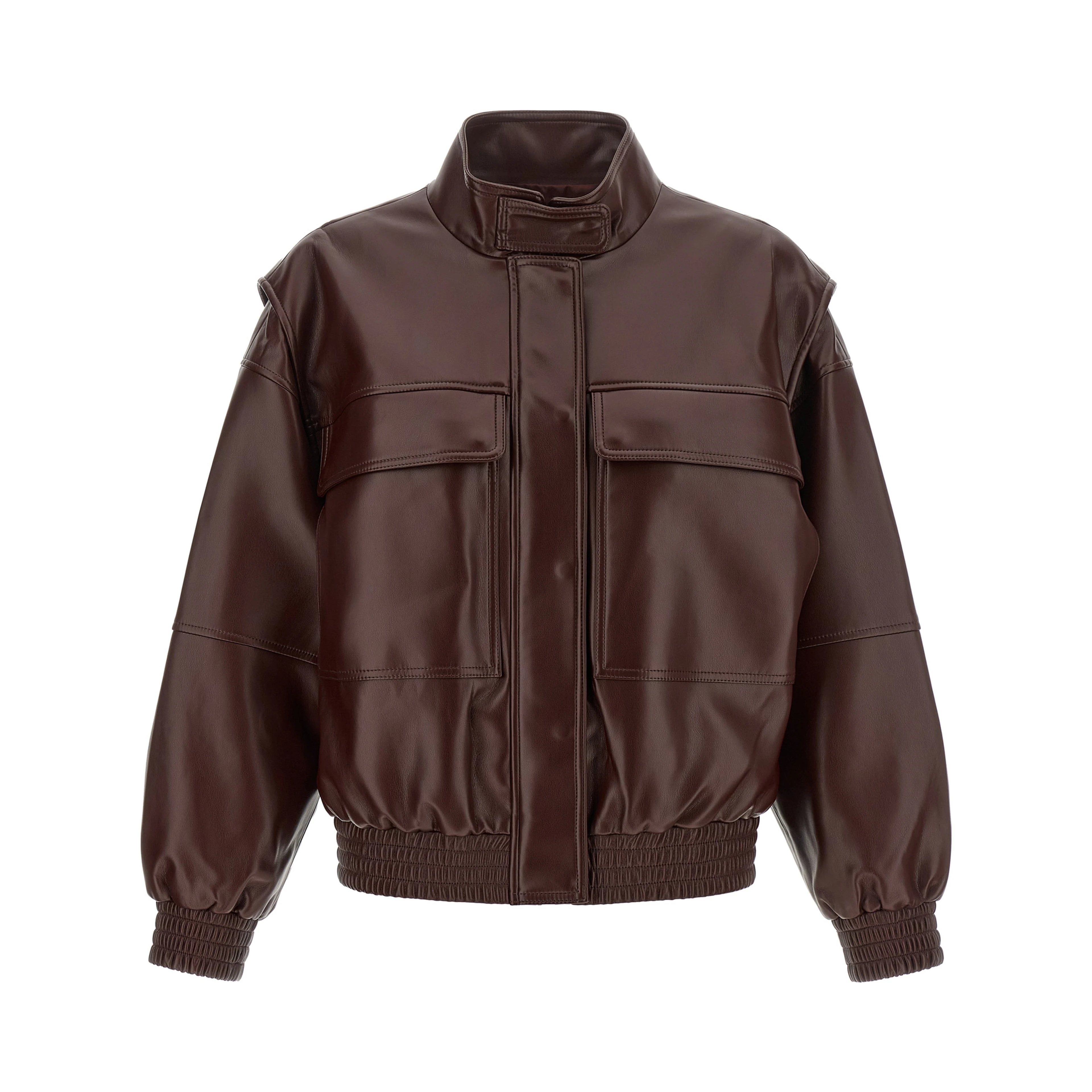 Brown Polyester Leather Jacket