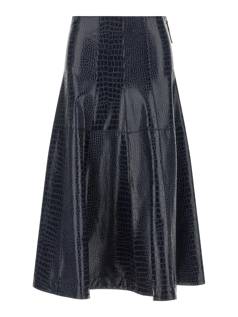 Blue Viscose Midi Skirt