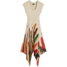 Beige Polyester Long Dress