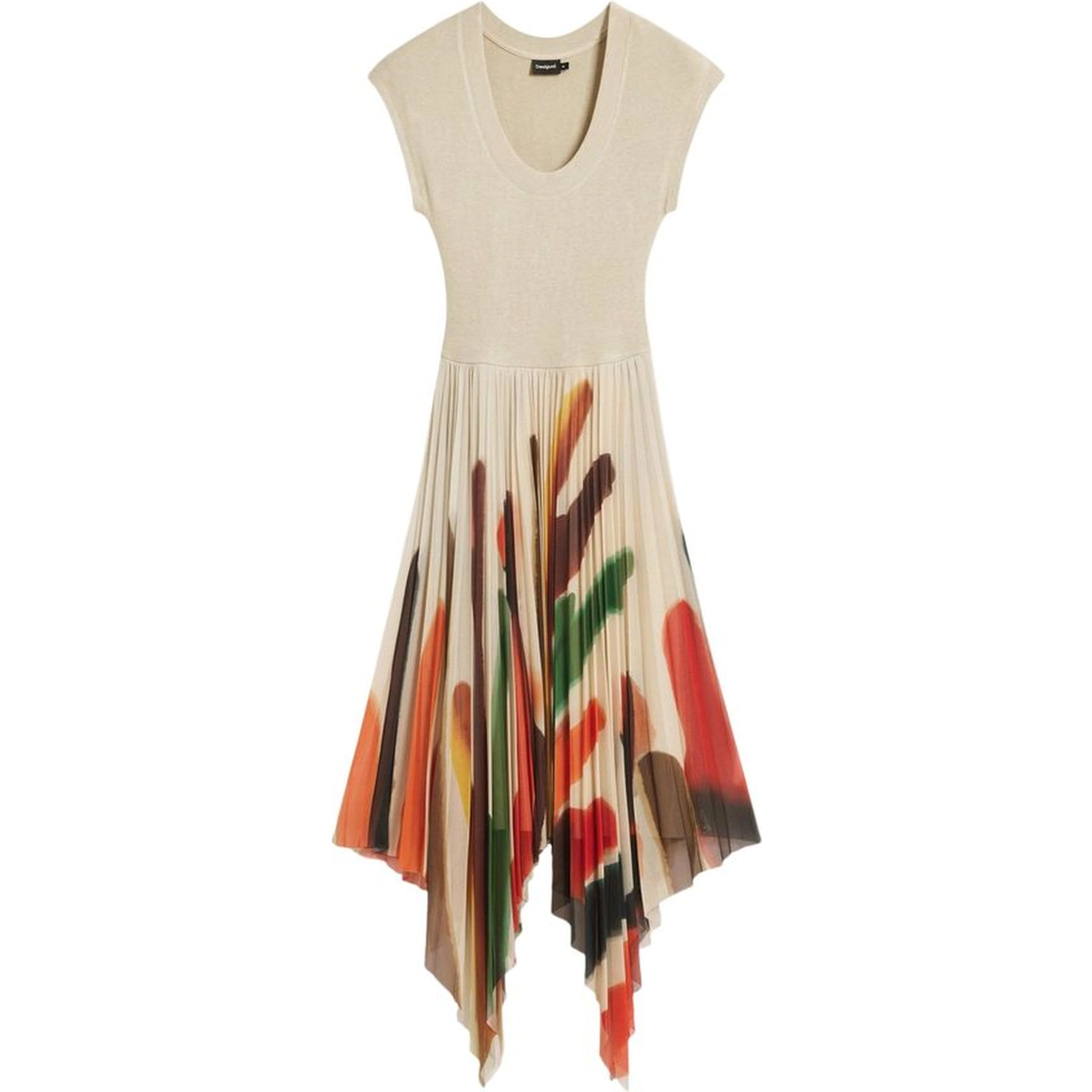 Beige Polyester Long Dress