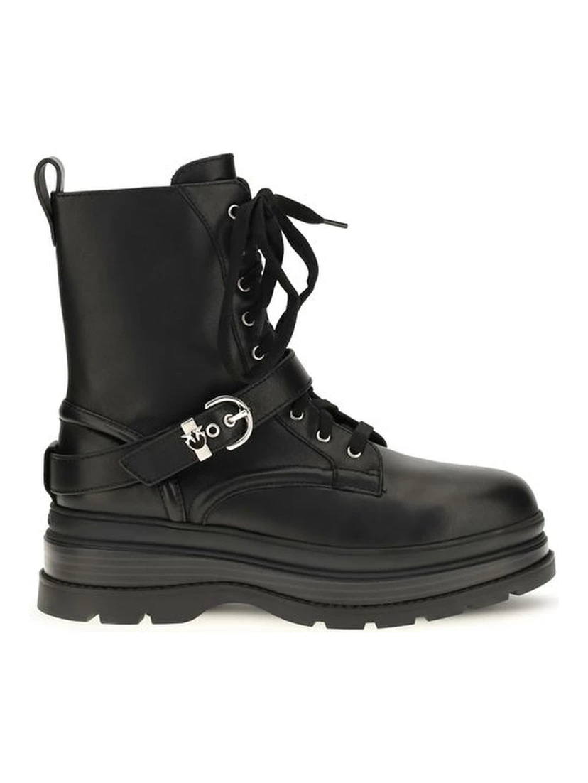 Black Calf Leather Bos Taurus Lace-Up Boots