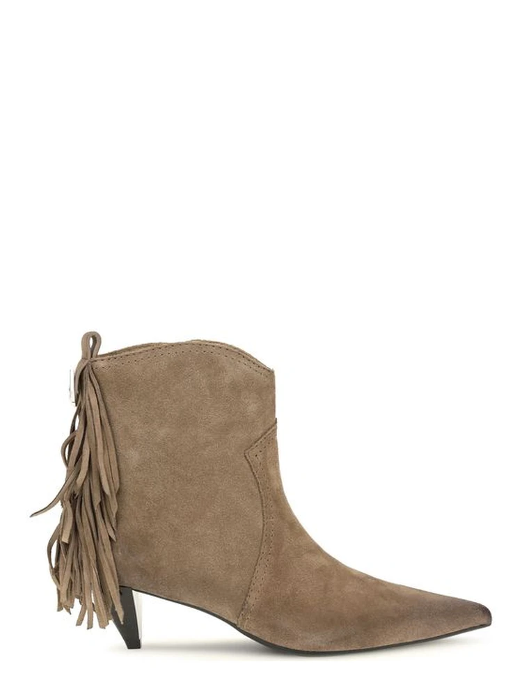 Beige Calf Leather Bos Taurus Ankle Boots