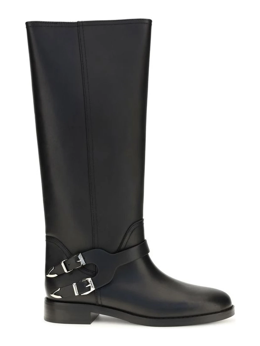 Black Calf Leather Bos Taurus Flat Boots