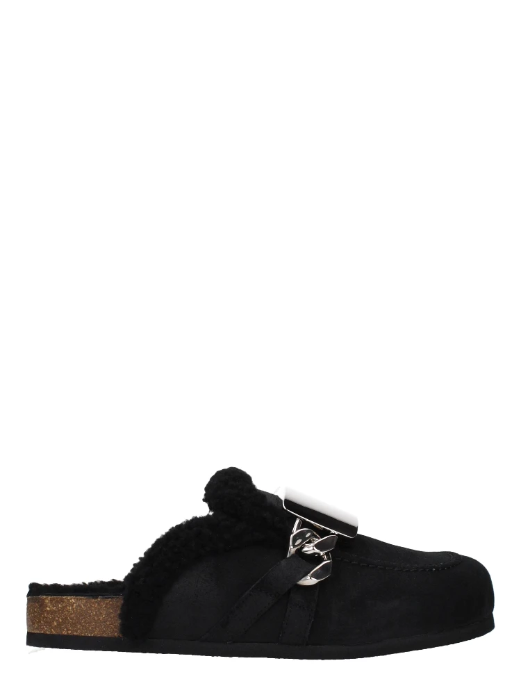 Black Leather Slippers