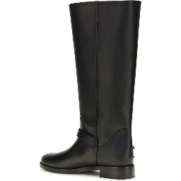 Black Calf Leather Bos Taurus Flat Boots