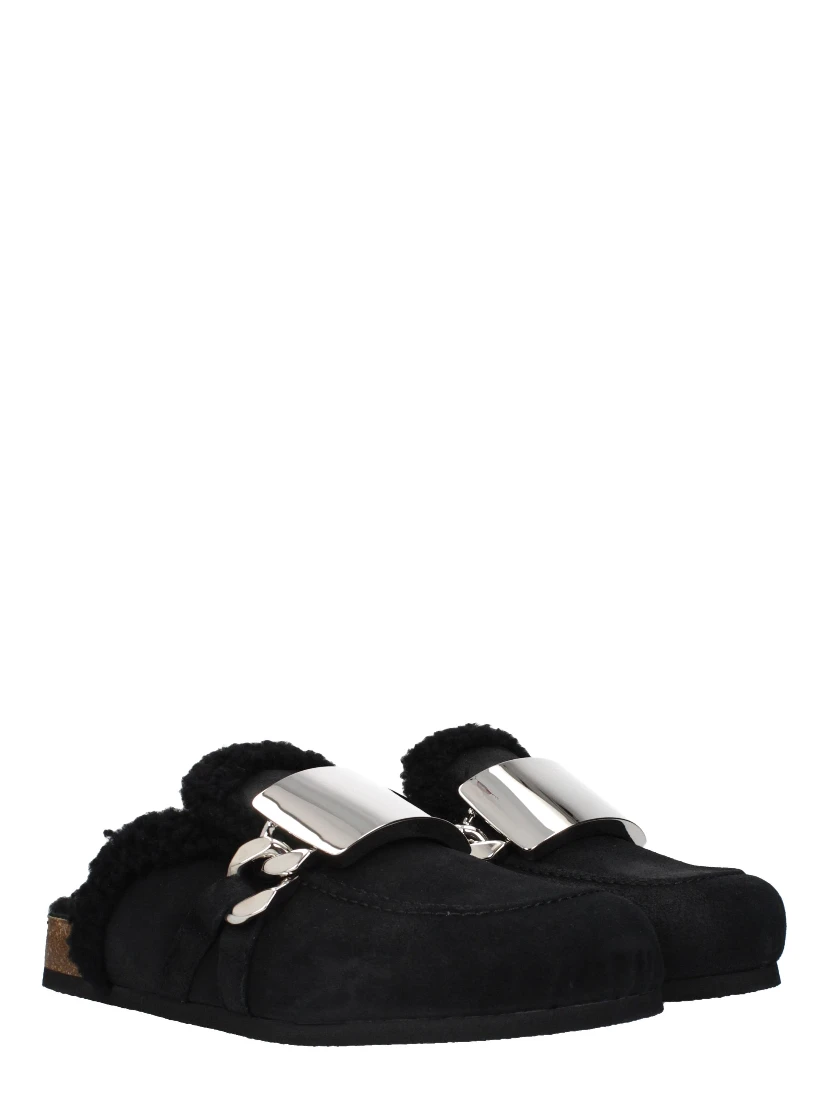 Black Leather Slippers