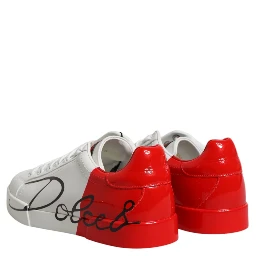 White Red Leather Logo Portofino Sneakers Shoes