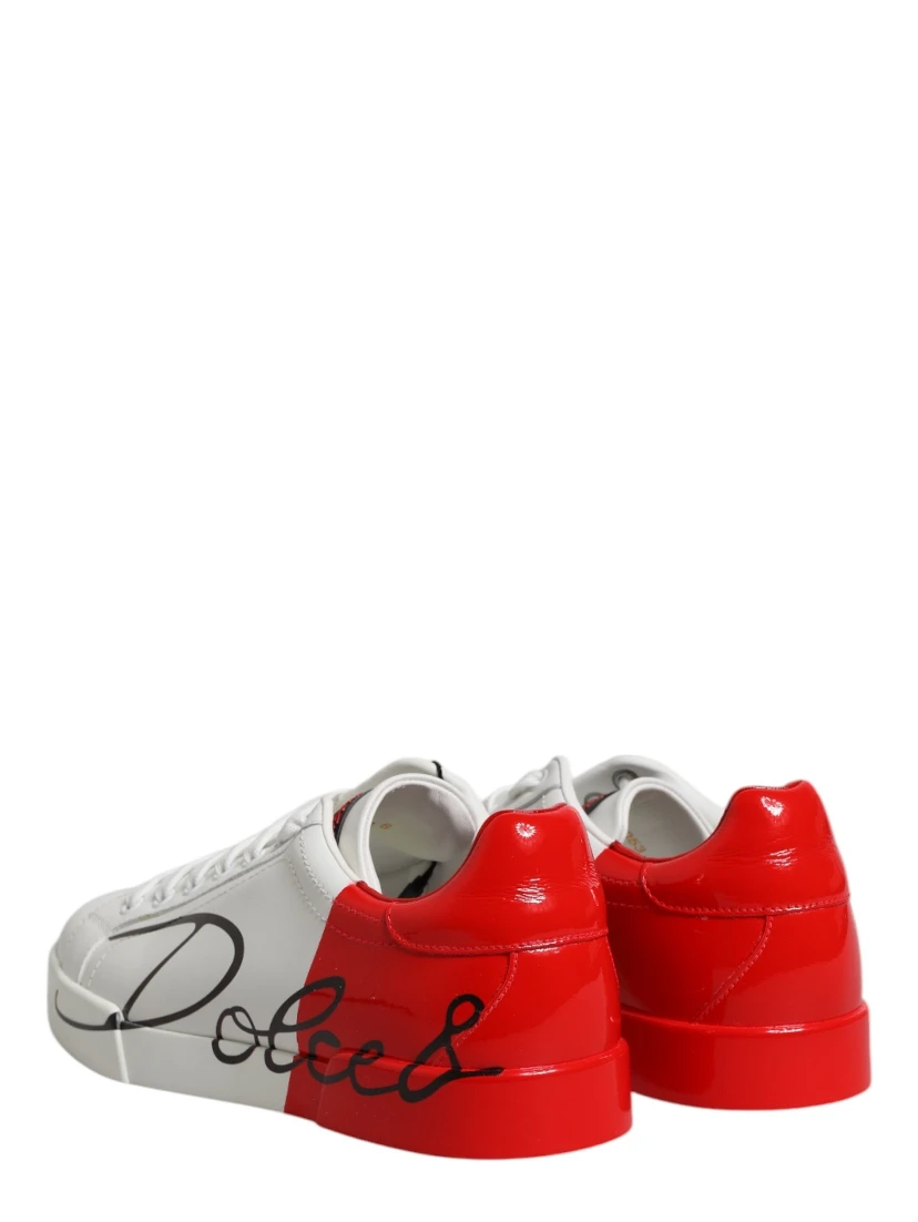 White Red Leather Logo Portofino Sneakers Shoes
