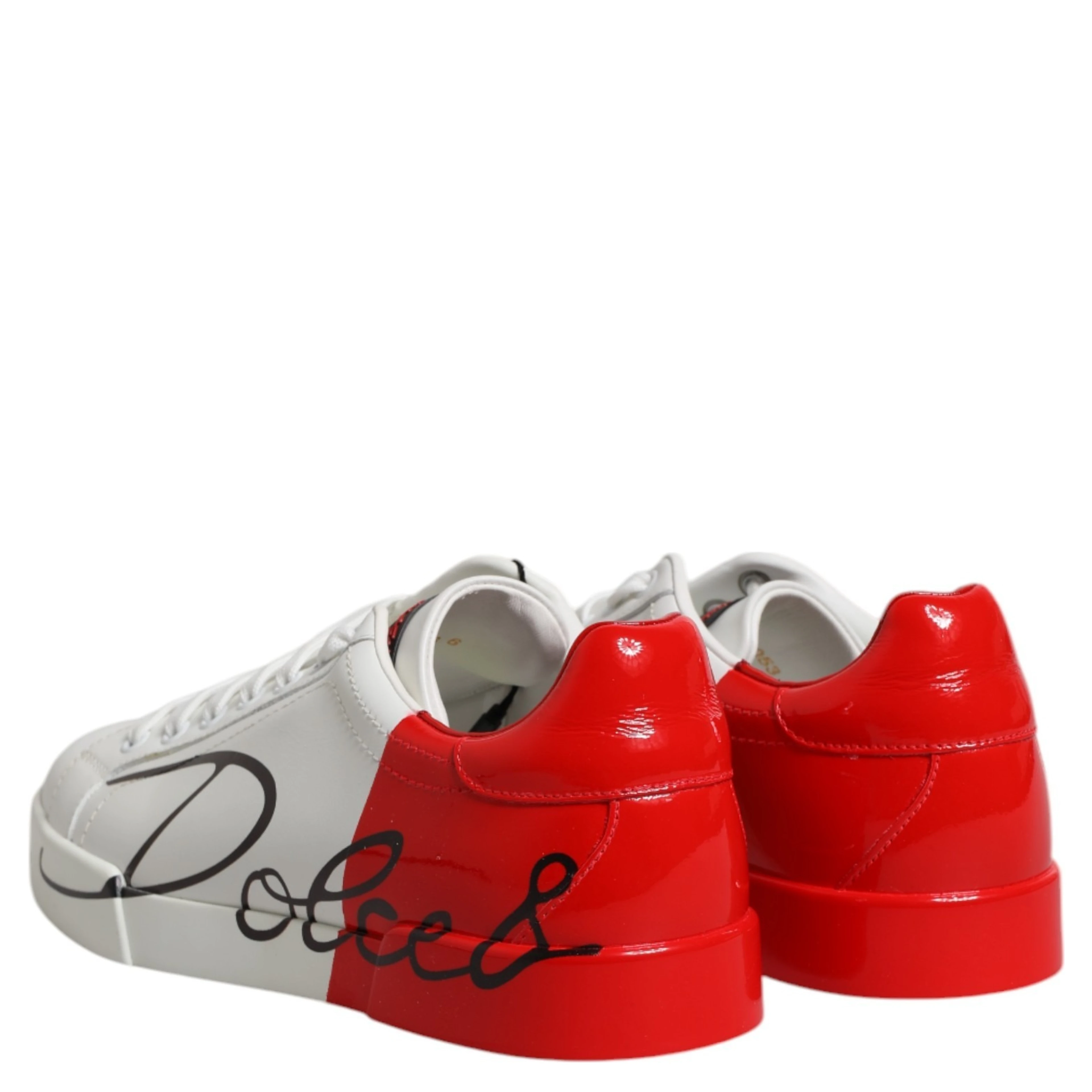White Red Leather Logo Portofino Sneakers Shoes
