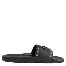 Black Heart Patch Rubber Calfskin Slippers Shoes