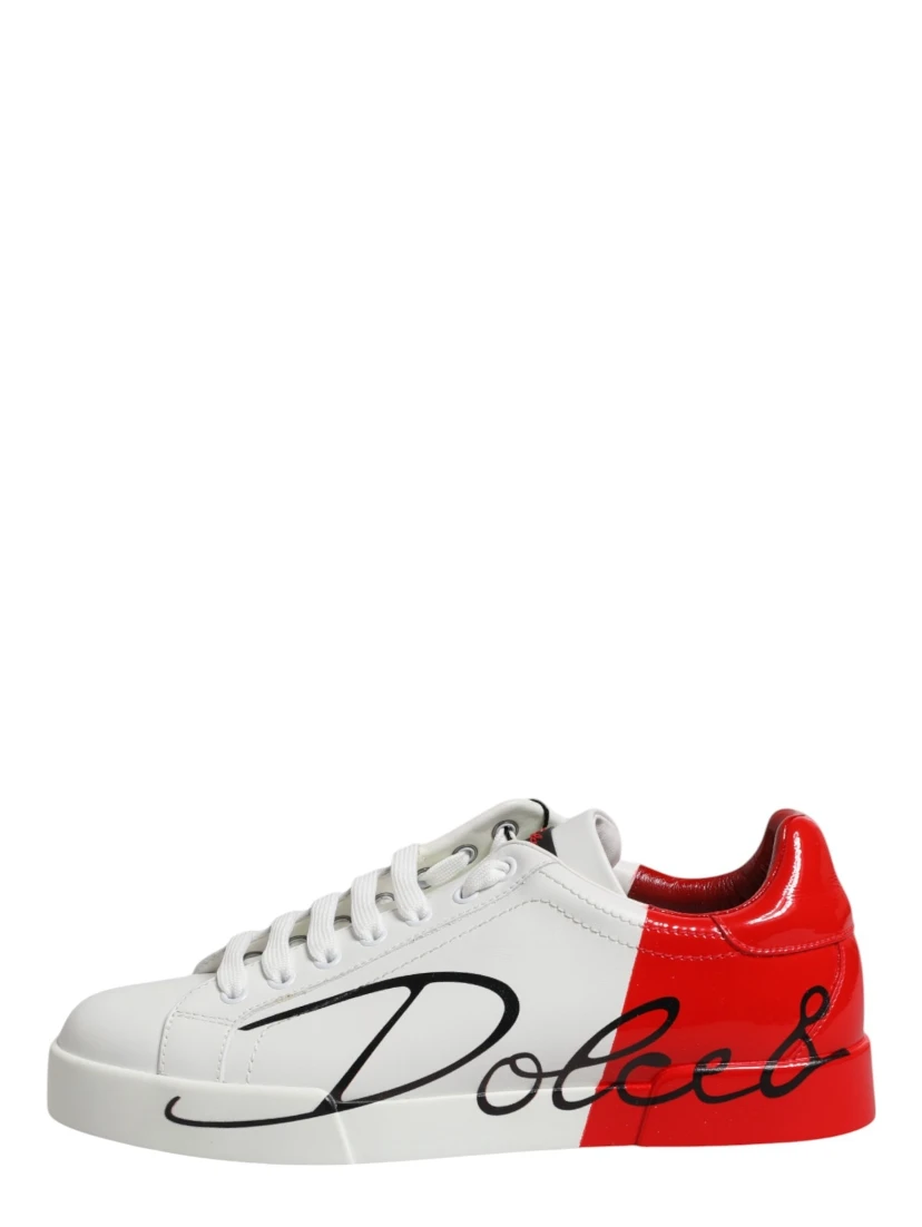 White Red Leather Logo Portofino Sneakers Shoes