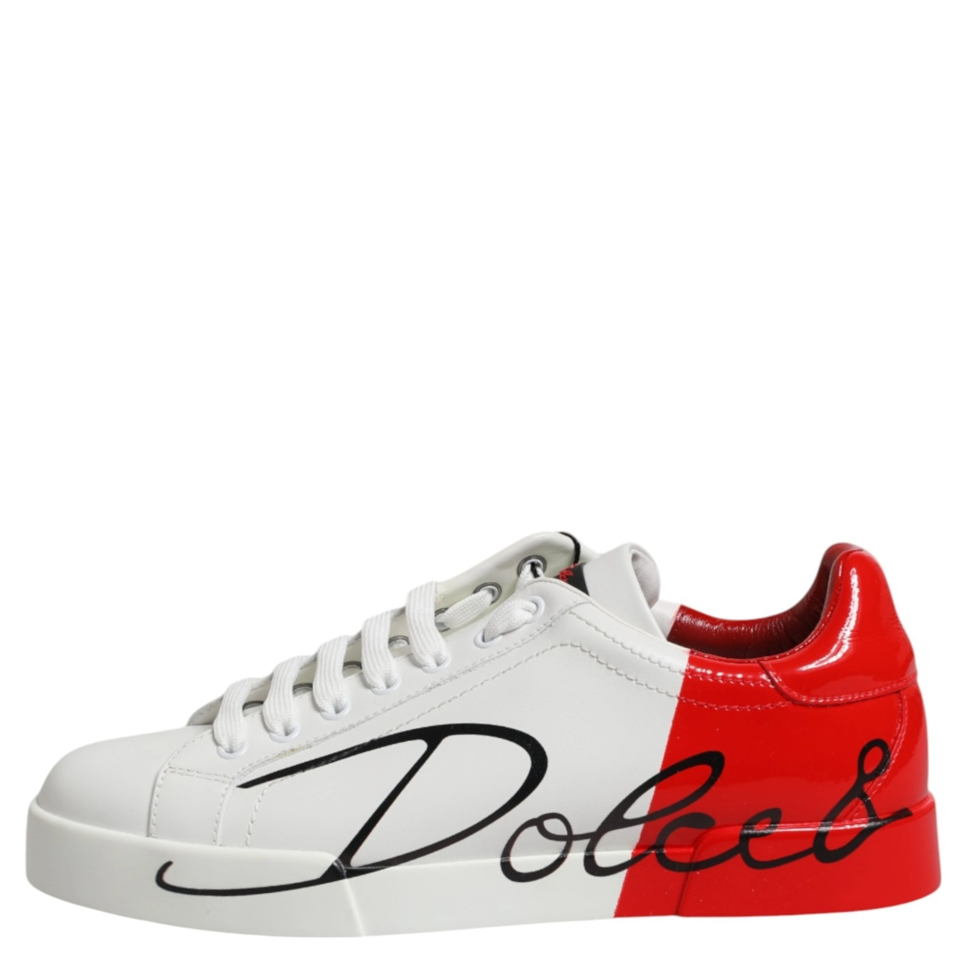 White Red Leather Logo Portofino Sneakers Shoes