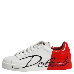White Red Leather Logo Portofino Sneakers Shoes
