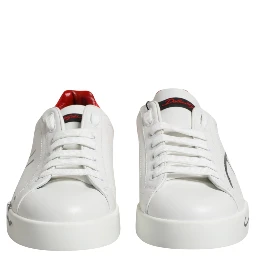 White Red Leather Logo Portofino Sneakers Shoes