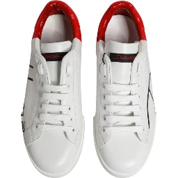 White Red Leather Logo Portofino Sneakers Shoes