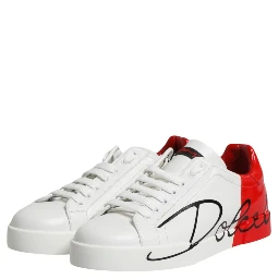 White Red Leather Logo Portofino Sneakers Shoes
