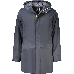 Blue Polyester Men's Jacket with Hood and Pockets