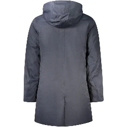 Blue Polyester Men's Jacket with Hood and Pockets