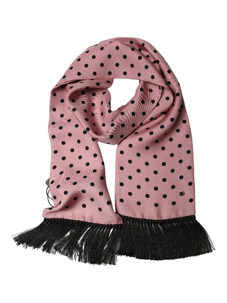 Pink Polka Dot Silk Fringed Lace Stole Scarf