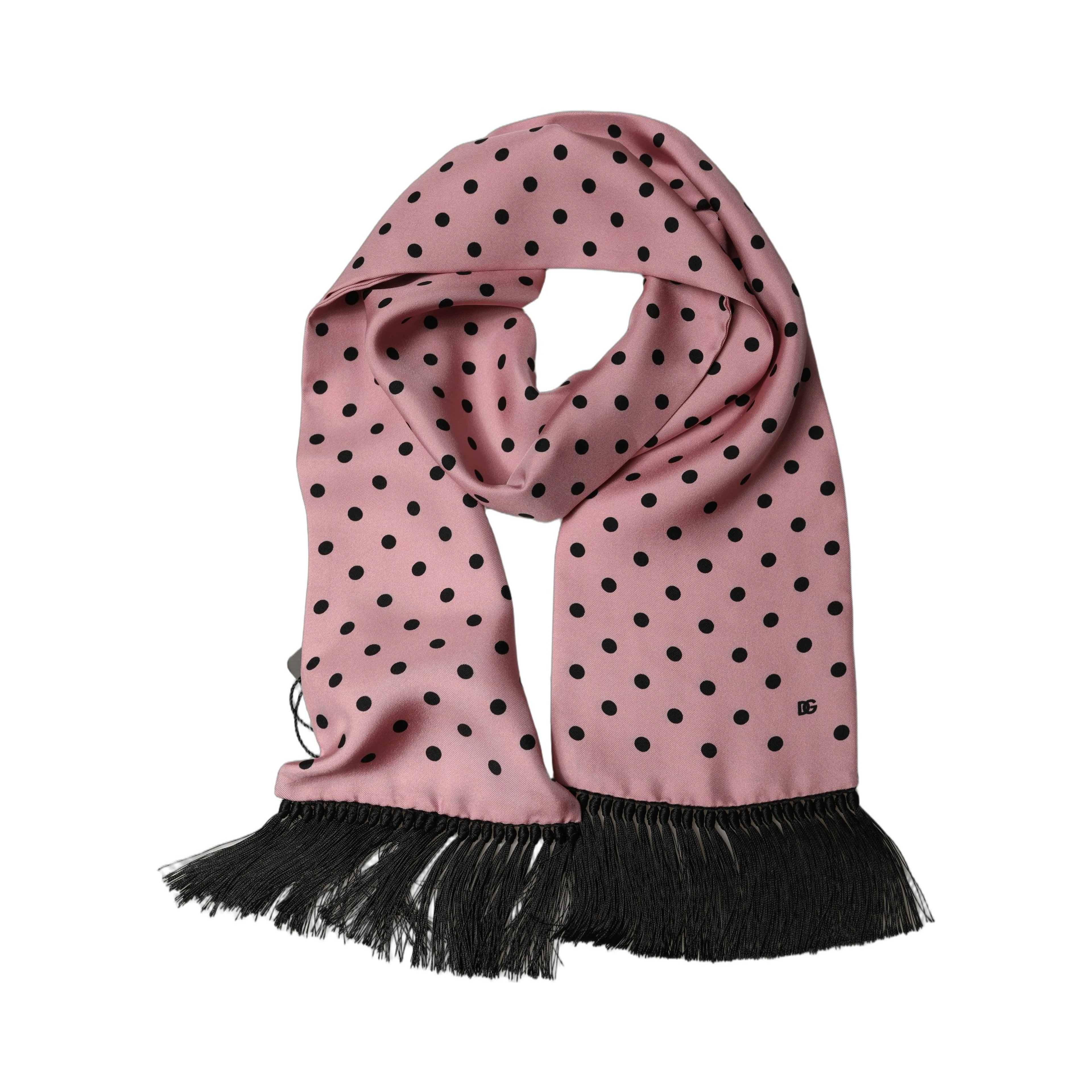 Pink Polka Dot Silk Fringed Lace Stole Scarf