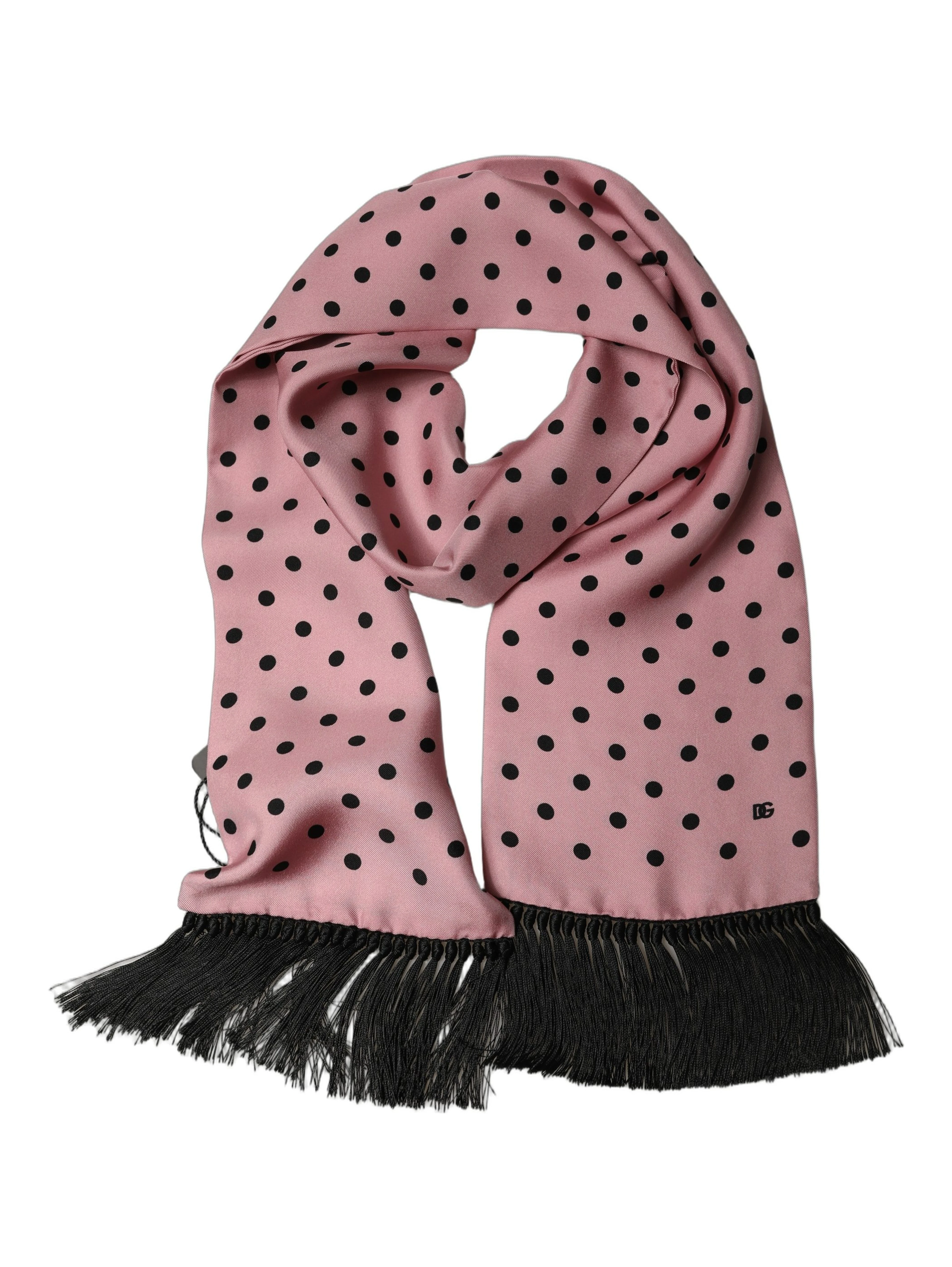 Pink Polka Dot Silk Fringed Lace Stole Scarf