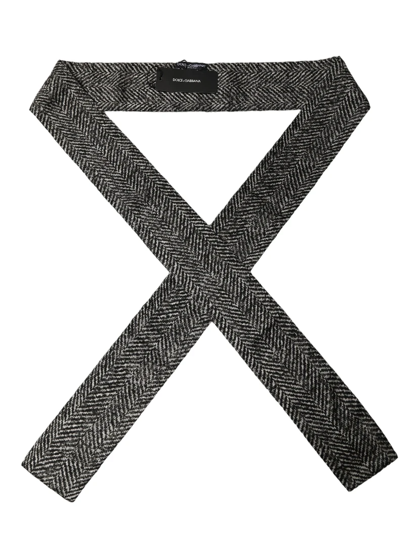 Black White Herringbone Tweed Shawl Scarf