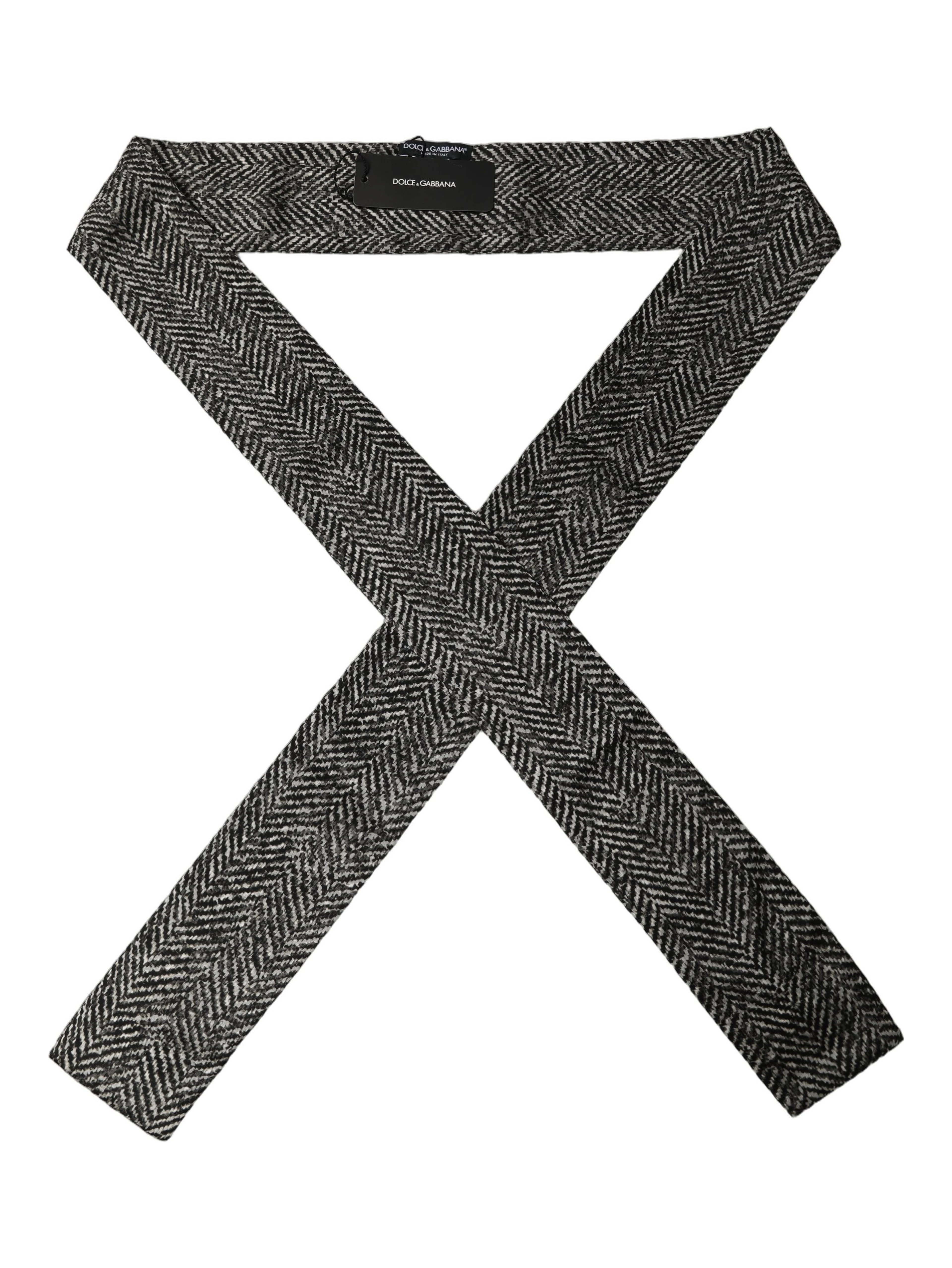 Black White Herringbone Tweed Shawl Scarf