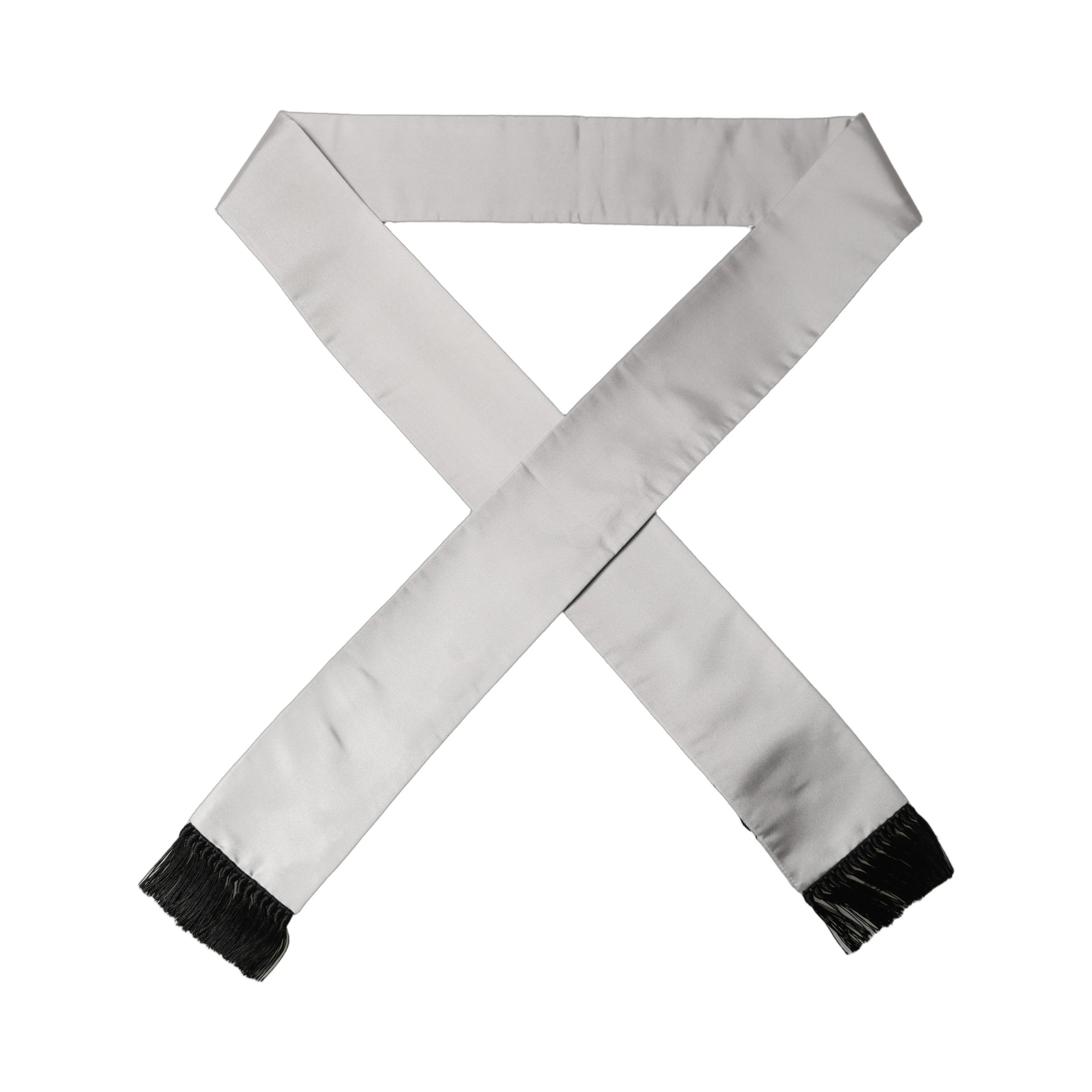 Light Gray Satin Silk Fringed Lace Stole Scarf