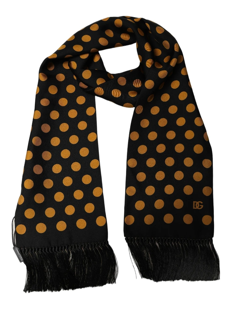 Men Black Orange Polka Dot Fringed Lace Stole Scarf alternative