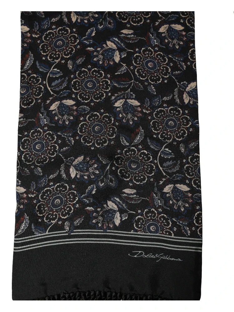 Black Silk Floral Paisley Fringed Shawl Scarf