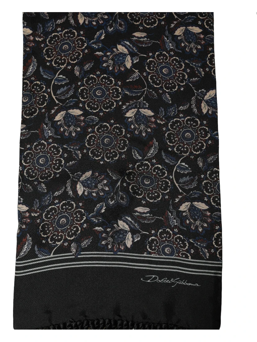 Black Silk Floral Paisley Fringed Shawl Scarf
